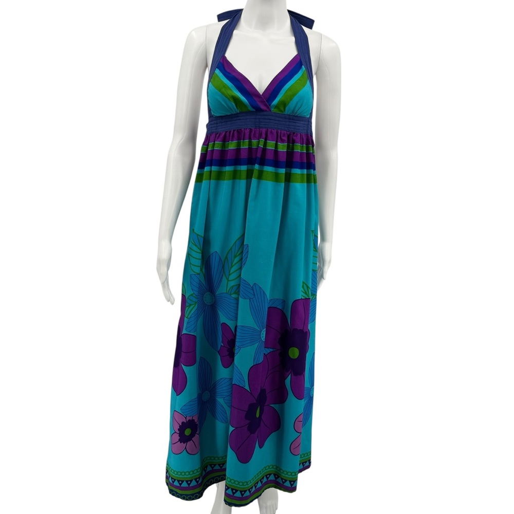 Vintage Moka Sport Floral Hawaii Halter Maxi Dress M